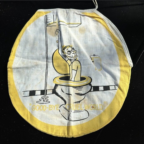 Vintage 1950’s Linen Novelty Toilet Seat Cover No Butts Double Sided Yellow - Picture 1 of 8